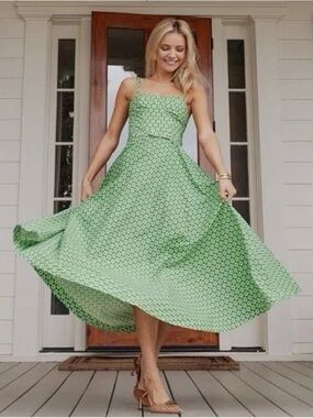 Antonio MELANI - Green Floral Midi Dress - Sleeveless Square Neck